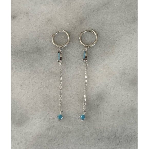Boutique Jewelry - Sterling Silver Turquoise Huggie Hoop Tear Drop Crystal Dangle Earrings New